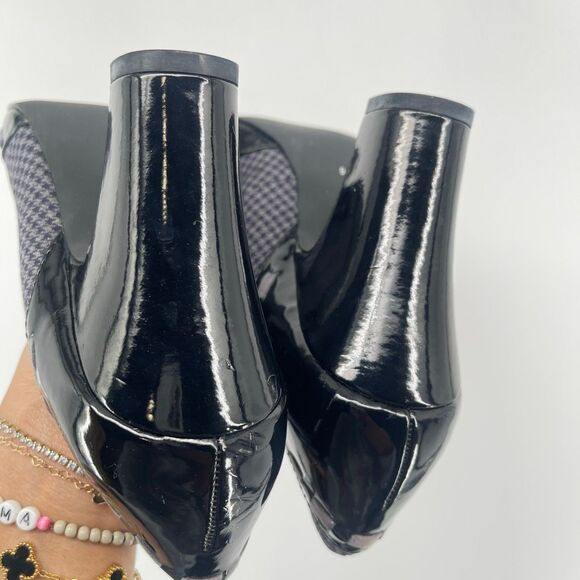 Black MUDD Chunky Heel Vintage Y2K Houndstooth Peep Toe Pumps Size 9 - Picture 9 of 14